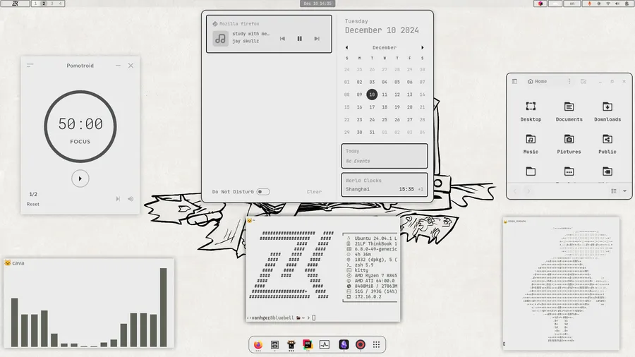 Minimalist Linux desktop with a clean layout and pastel colors