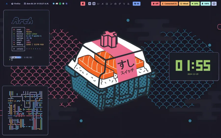Hyprland with Tokyo Night theme and modern UI elements