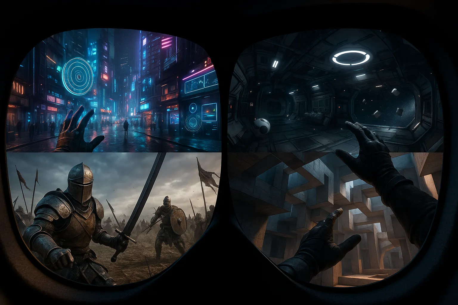 Collage des meilleurs jeux VR à jouer en 2025 montrant diverses expériences de jeu en réalité virtuelle